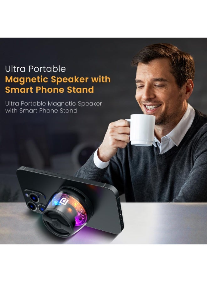 بورترونيكس Portronics Nadya 6W Magnetic Bluetooth Speaker with MagSafe Mobile Stand, HD Sound, Upto 4 Hours Playtime, 40mm Driver, RGB LED Lights, Bluetooth 5.3V, Transparent Speaker, Type C Charging(Black) - Image 2